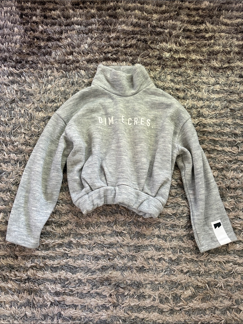 Grey Mock Neck Cropped Wool Blend Sweatshirt Size S